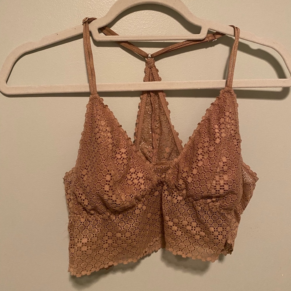 A neutral patterned bralette